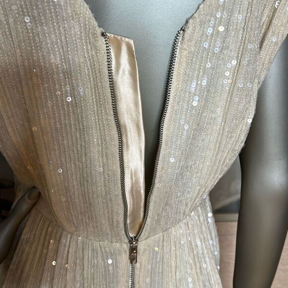 French Connection Sequin Midi Dress Cream Sleeveless V-Neck Size 0 (028) - Picture 15 of 16
